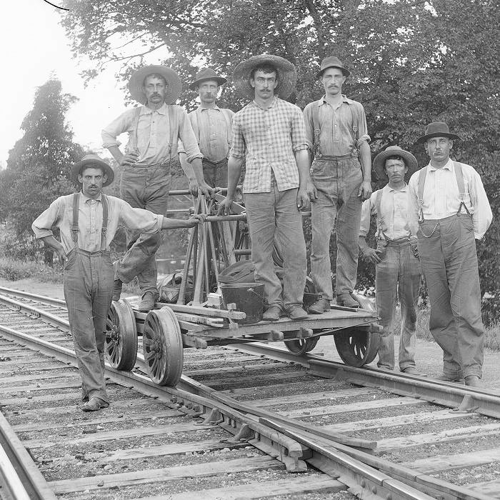 OK Train Tracks Station 1940 Railroad Workers Hand Car PHOTO Oklahoma City 